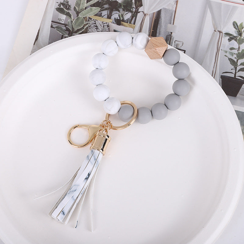 Wholesale Tassel Wood Beads Silicone Keychains